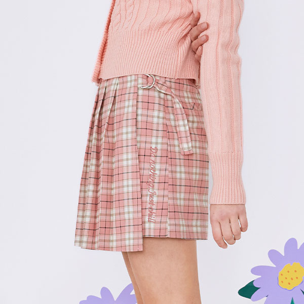 (SK-20145) CHECK PLEAT WRAP SKIRT PINK