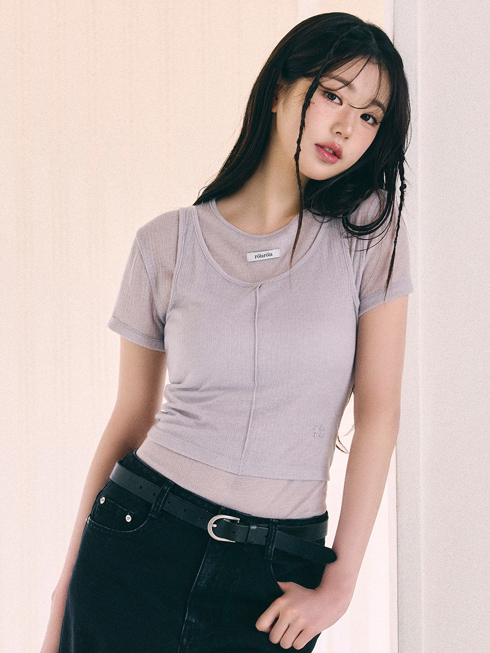 【ROLAROLA】NUBASIC TENCEL HALF T-SHIRT SET GRAY 로라로라