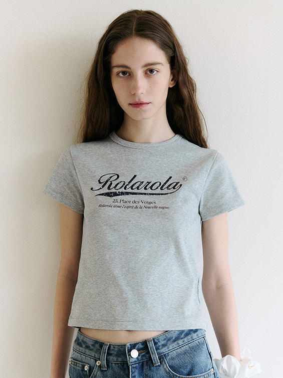韓国 人気[ROLAROLA] VINTAGE NOUVELLE LOGO HALF T-SHIRT 로라로라