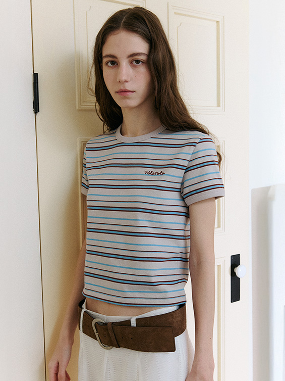 25SS新作ストライプTシャツ【ROLAROLA】STRIPE RINGER T-SHIRT STRIPE RINGER T-SHIRT GY+BK | ファッション通販サイト NUGU