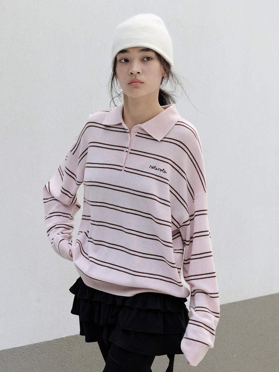 rolarola★大人気★SET-UP BUTTON KNIT_SK-20144 The Black Round Neck Button Up Knit Top & Reviews - Black