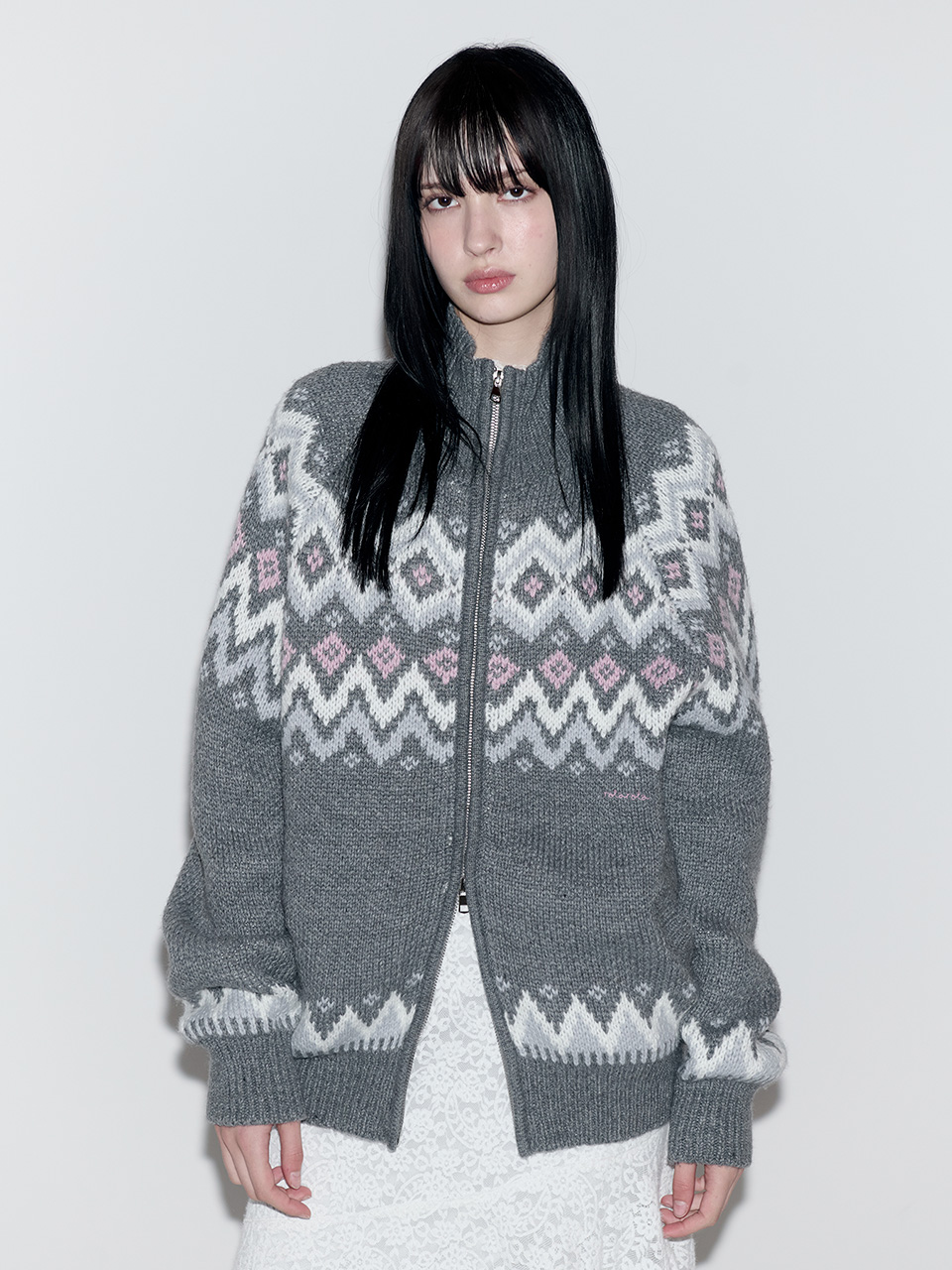 rolarola グレー/ブルー ストライプ カーディガン NUBASIC SKASHI KNIT CARDIGAN GRAY（カーディガン/ボレロ）｜ROLAROLA