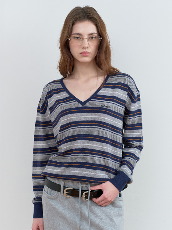 【rolarola】SHOULDER STRIPCARDIGAN ROLAROLA]ONE OFF SHOULDER STRIPE WOOL BLENDED CARDIGAN [BLACK]