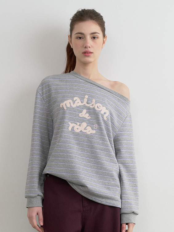 【rolarola】SHOULDER STRIPCARDIGAN MUSINSA | ROLAROLA ONE OFF SHOULDER STRIPE WOOL BLENDED CARDIGAN BLUE